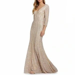 Mac Duggal Sequin Trumpet Gown 12 Nude Platinum